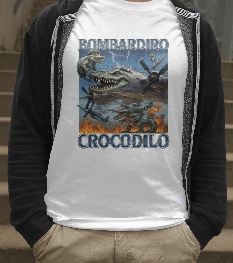Bombardiro Crocodilo Italian Brainrot Meme Airplane Crocodile Battle T-Shirt