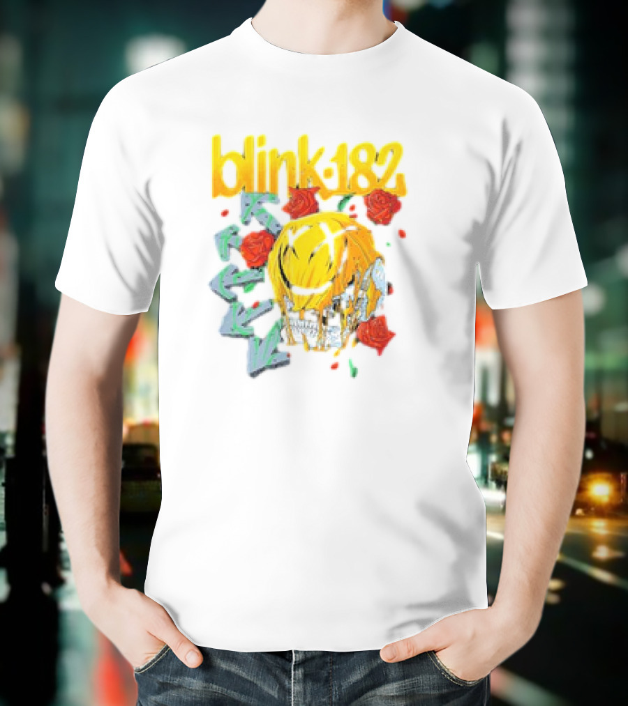 Blink 182 Skull Roses Dripping Yellow Paint T-Shirt