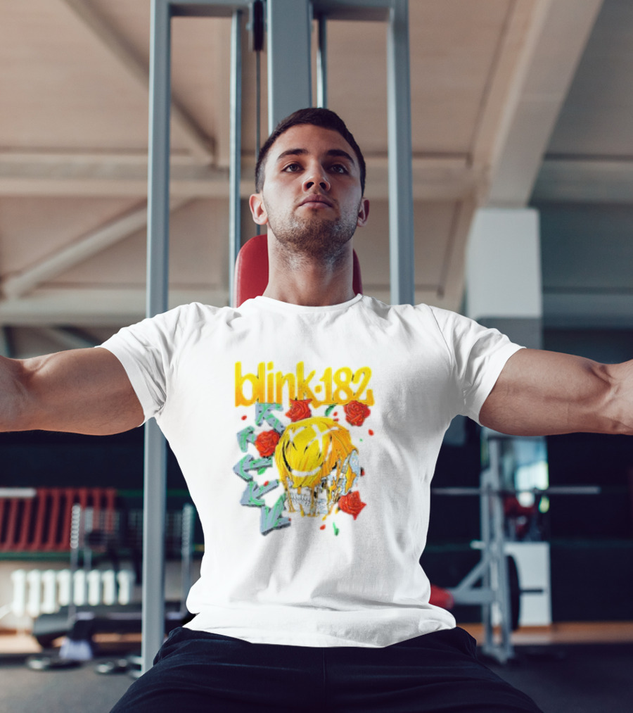 Blink 182 Skull Roses Dripping Yellow Paint T-Shirt