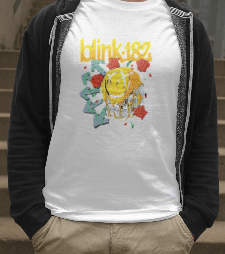 Blink 182 Skull Roses Dripping Yellow Paint T-Shirt