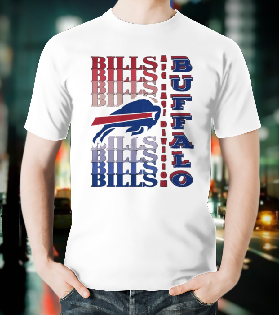 Buffalo Bills AFC East Division Bills Repeated Blue And Red Text T-Shirt