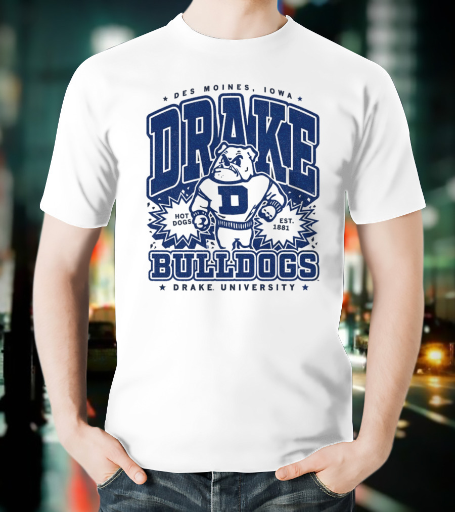 Des Moines Iowa Drake University Bulldogs Mascot Hot Dogs Est 1881 T-Shirt