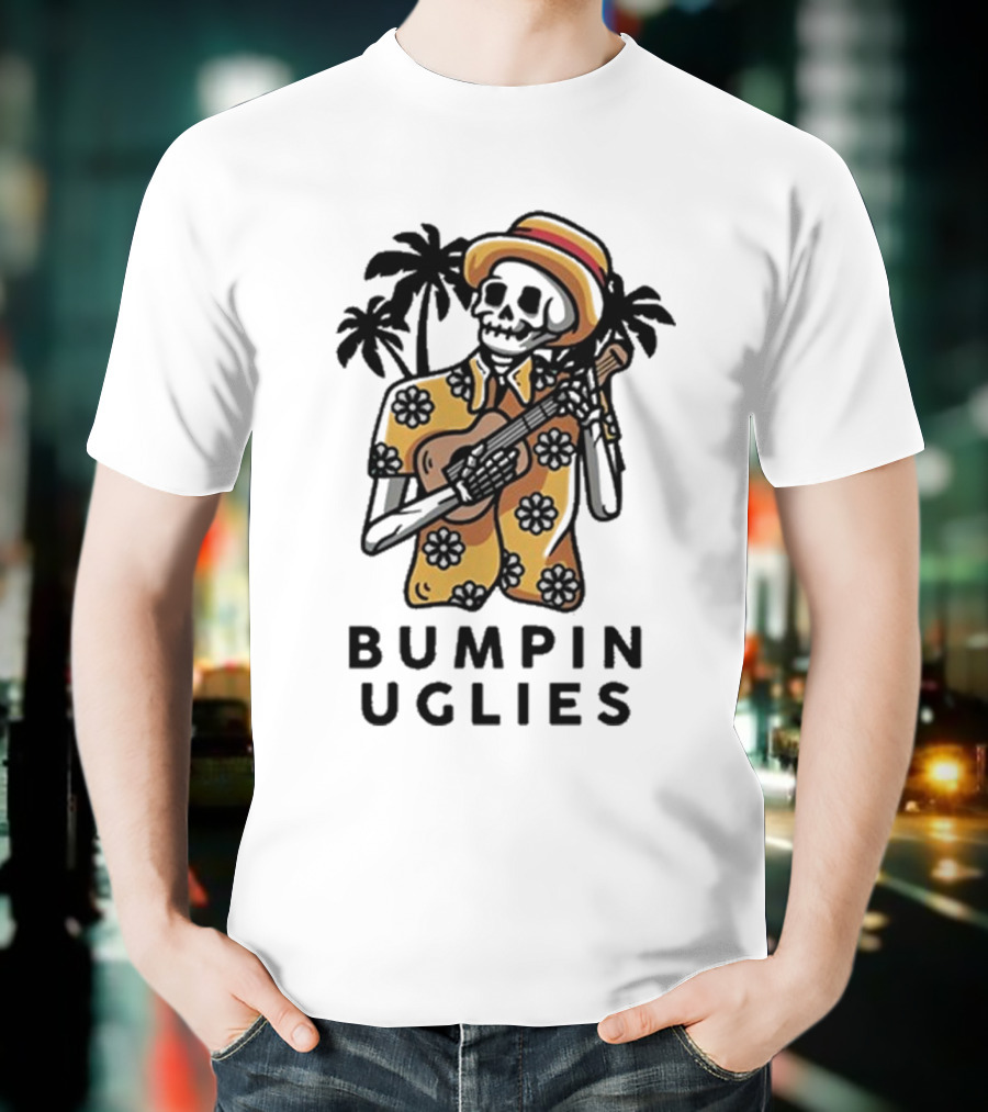 Bumpin Uglies Skeleton Playing Ukulele In Hawaiian T-Shirt