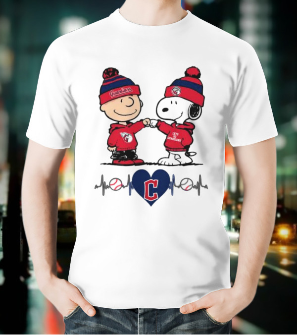 Charlie Brown Snoopy Cleveland Guardians Heartbeat Guardians Cap And T-Shirt