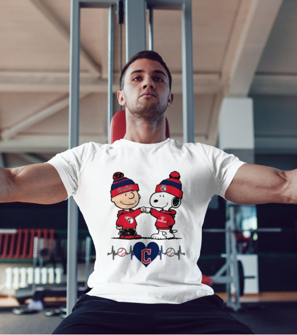 Charlie Brown Snoopy Cleveland Guardians Heartbeat Guardians Cap And T-Shirt