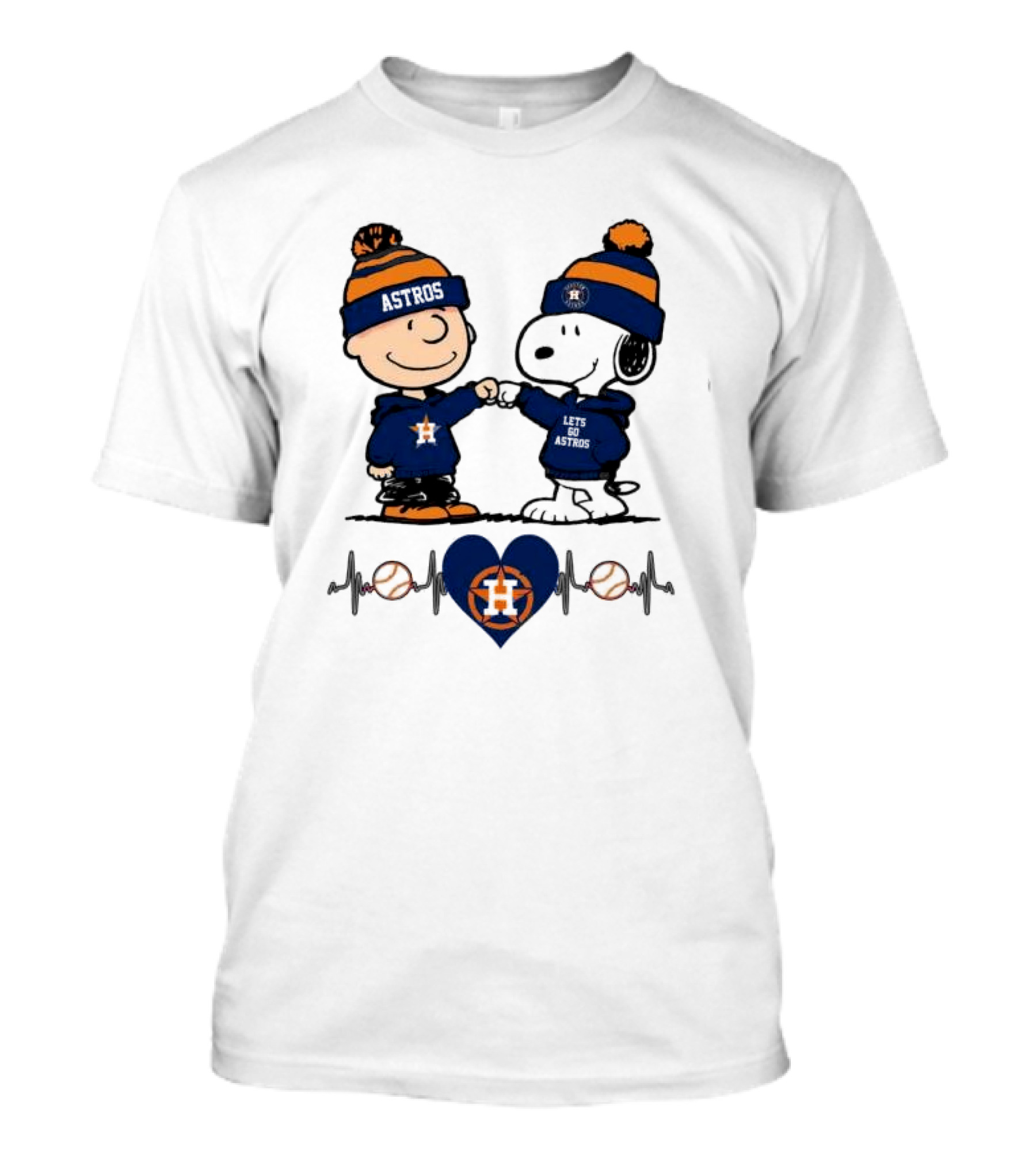 Charlie Brown Snoopy Astros Heartbeat Houston Peanuts Baseball T-Shirt