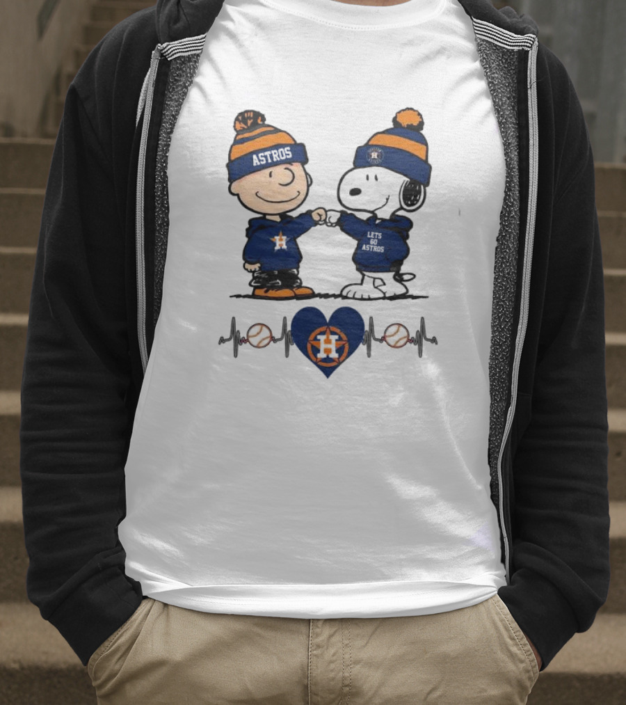 Charlie Brown Snoopy Astros Heartbeat Houston Peanuts Baseball T-Shirt