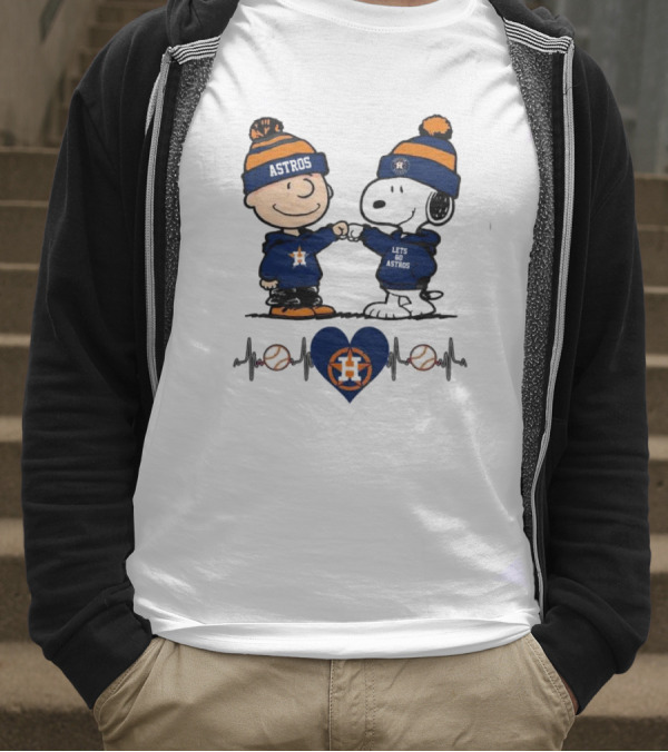 Charlie Brown Snoopy Astros Heartbeat Houston Peanuts Baseball T-Shirt