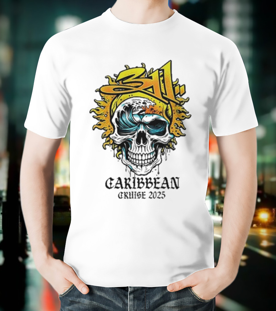 311 Caribbean Cruise 2025 Skull Wave T-Shirt