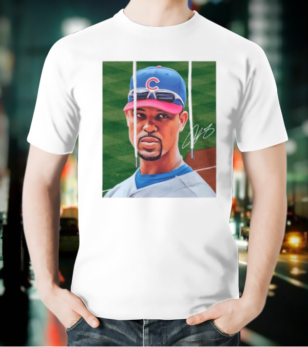Chicago Cubs Derrek Lee Signature Portrait With Cap And Sunglasses T-Shirt