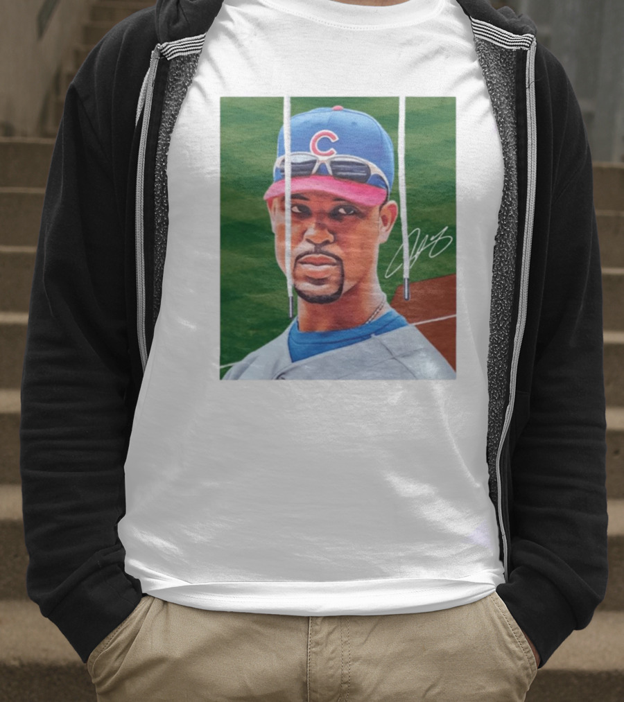 Chicago Cubs Derrek Lee Signature Portrait With Cap And Sunglasses T-Shirt