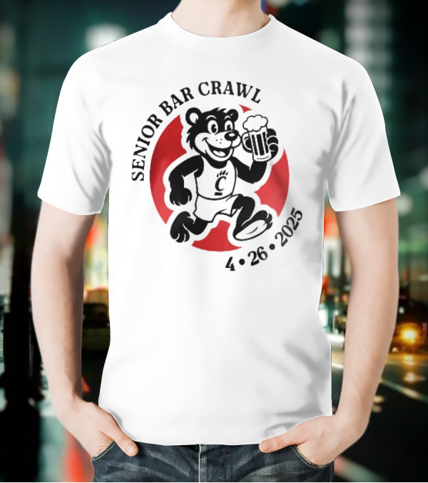 Cincinnati Senior Bar Crawl 4-26-2025 Bearcat Paw Red Circle T-Shirt
