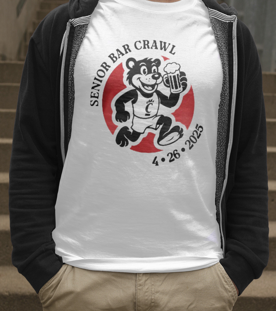 Cincinnati Senior Bar Crawl 4-26-2025 Bearcat Paw Red Circle T-Shirt