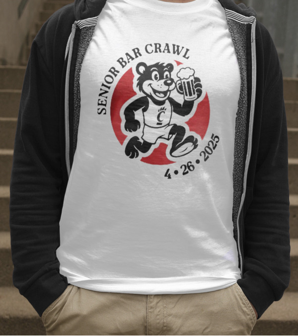 Cincinnati Senior Bar Crawl 4-26-2025 Bearcat Paw Red Circle T-Shirt