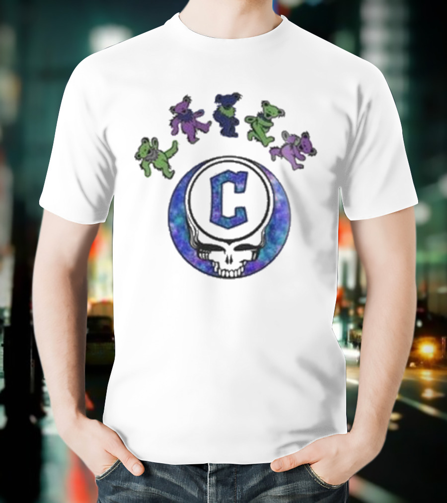 Cleveland Guardians 2025 Skull Grateful Dead Dancing Bears Night Baseball T-Shirt