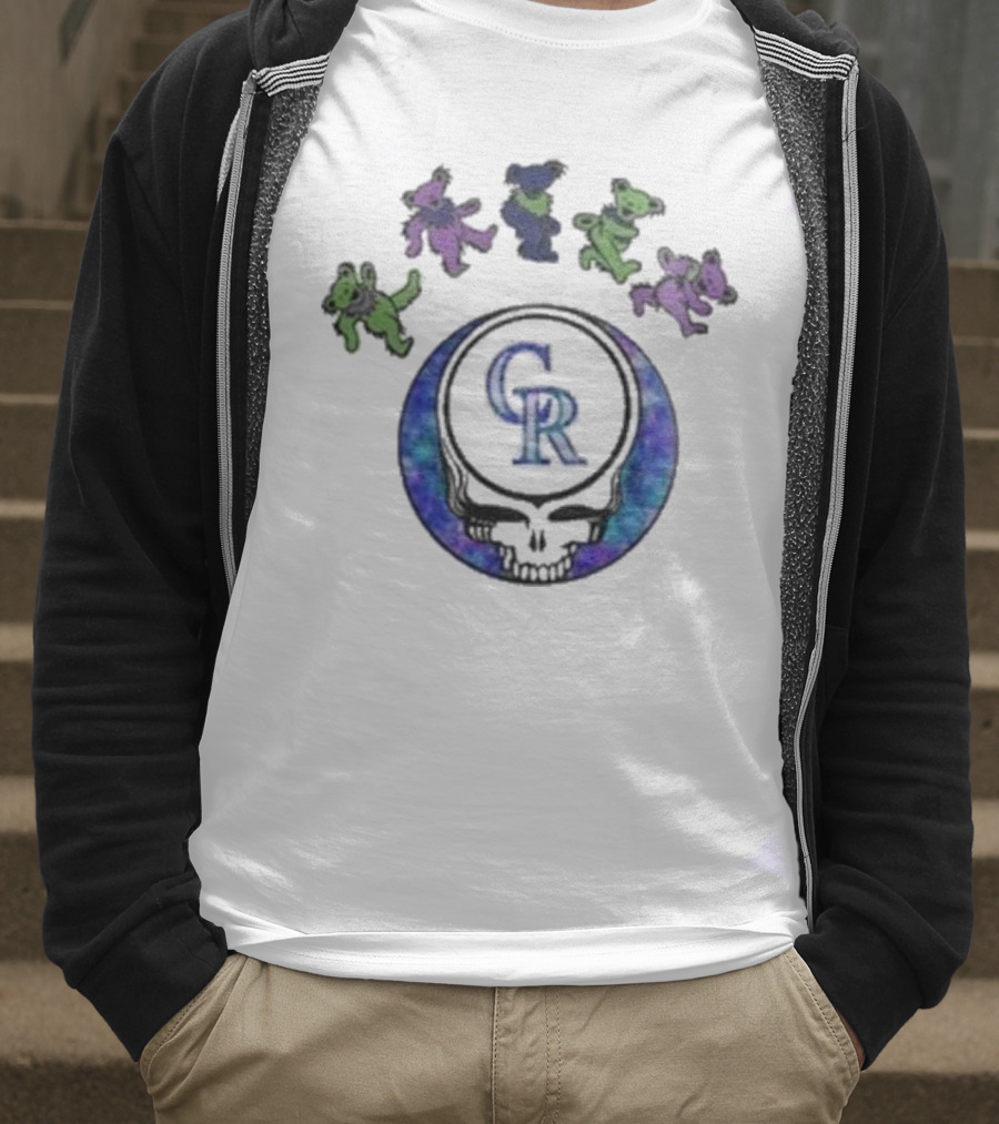 Colorado Rockies 2025 Grateful Dead Night Skull With Dancing Bears Baseball Event T-Shirt