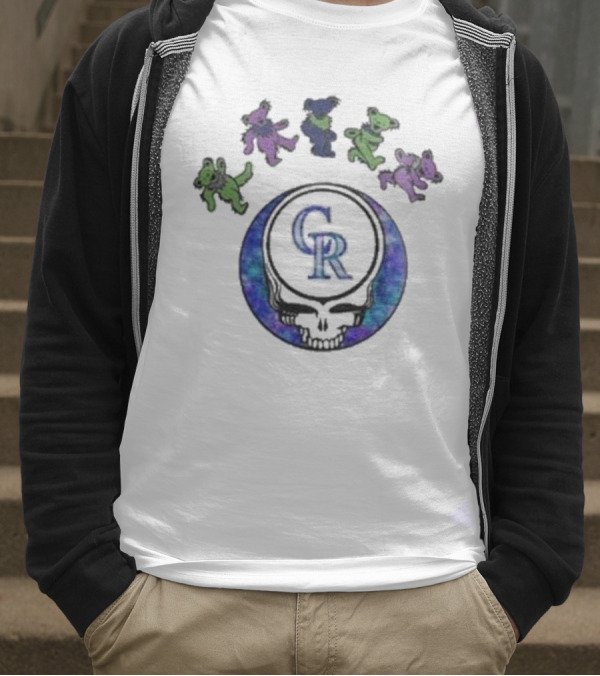 Colorado Rockies 2025 Grateful Dead Night Skull With Dancing Bears Baseball Event T-Shirt