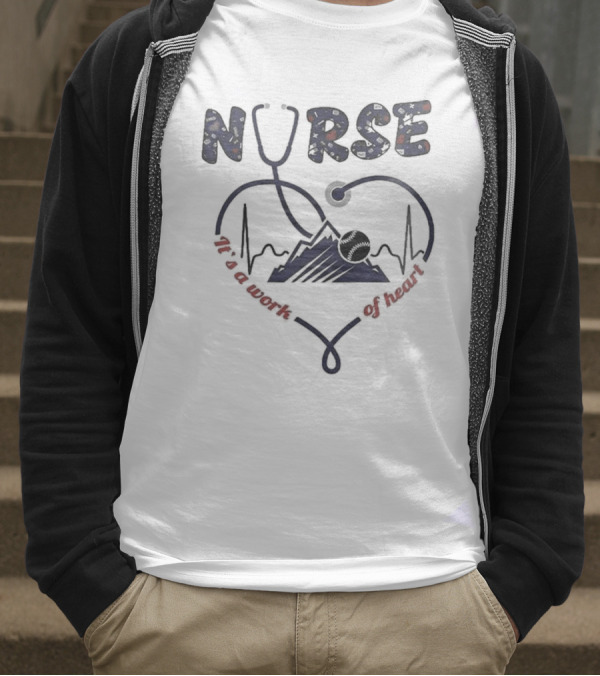Colorado Rockies Nurses Appreciation Night 2025 Nurse Heartbeat Stethoscope Baseball T-Shirt