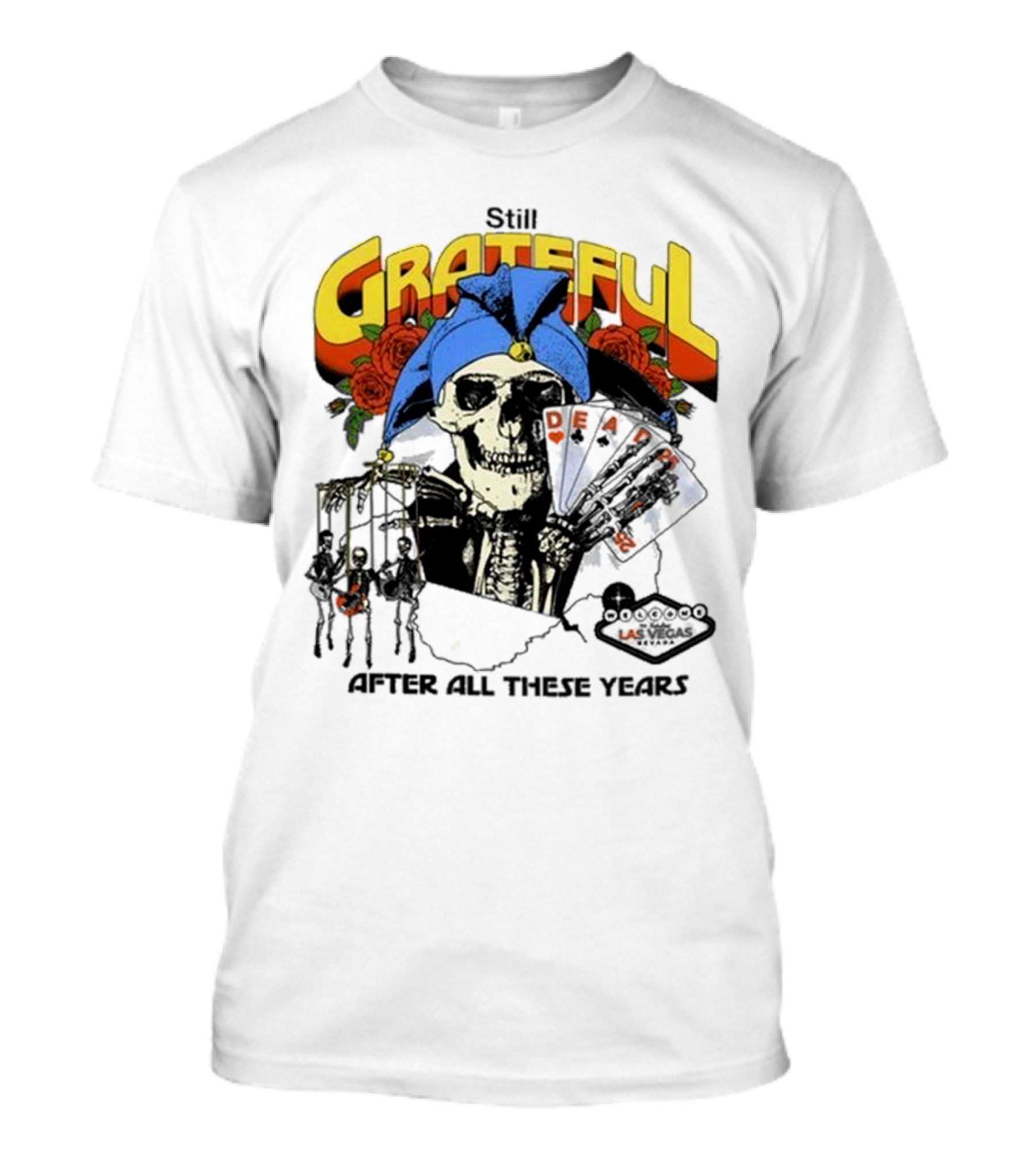 Dead And Company Grateful Skeleton With Blue Hat And Roses T-Shirt