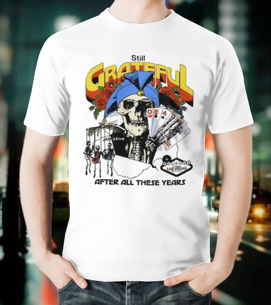 Dead And Company Grateful Skeleton With Blue Hat And Roses T-Shirt