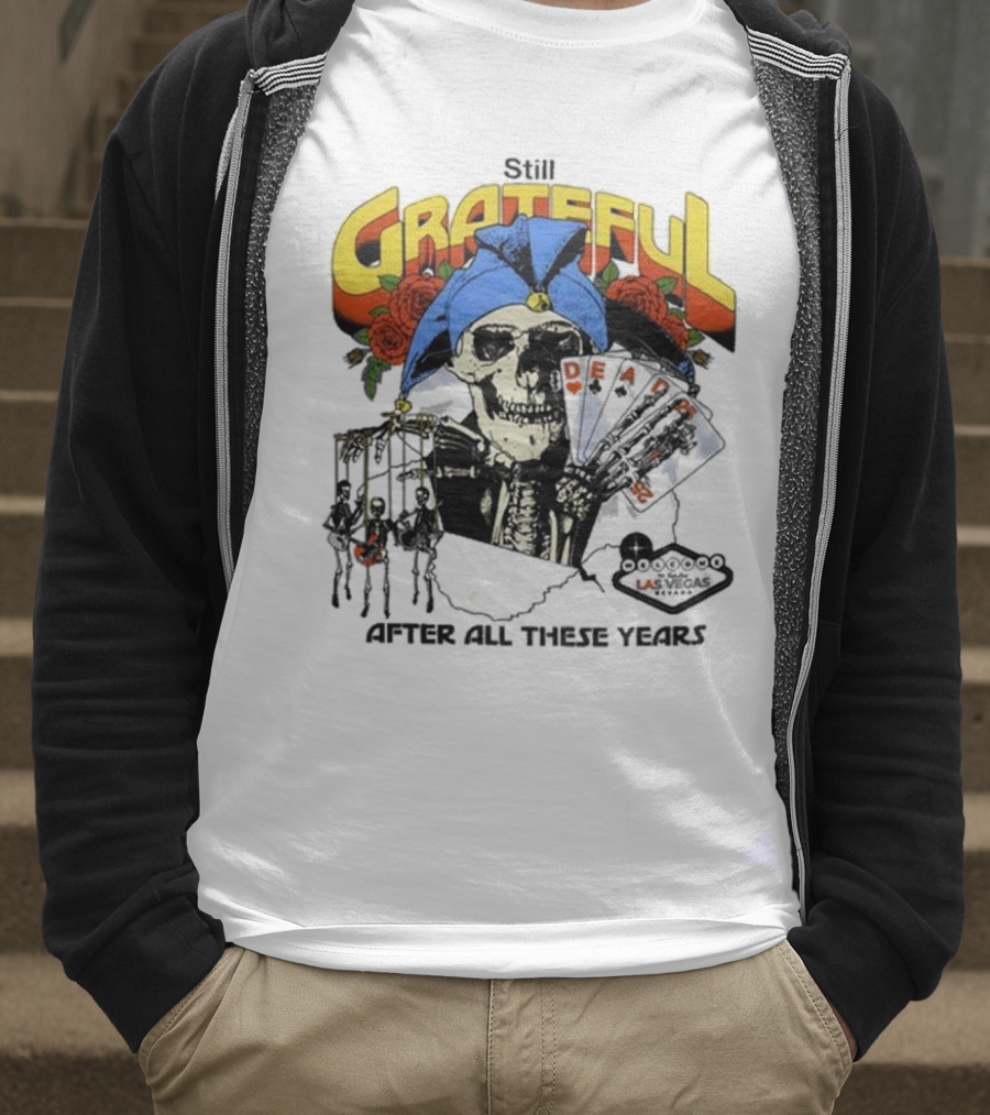 Dead And Company Grateful Skeleton With Blue Hat And Roses T-Shirt