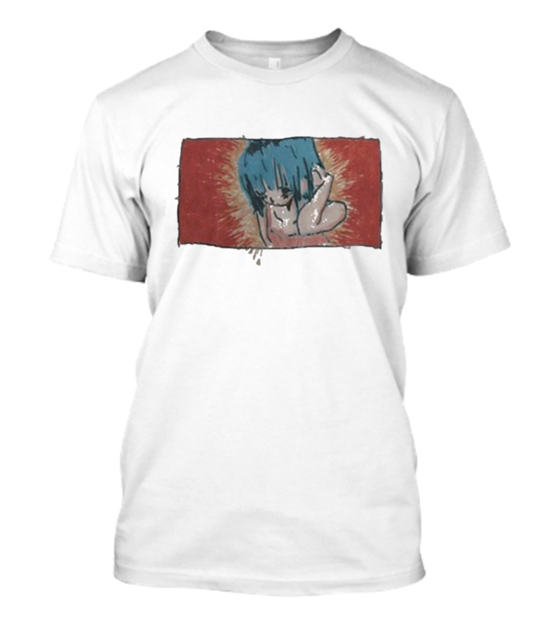 Kuru Blue-Haired Apparition Red Background Deadair T-Shirt