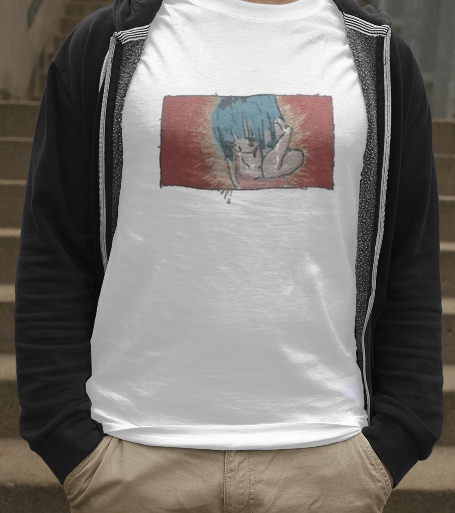 Kuru Blue-Haired Apparition Red Background Deadair T-Shirt