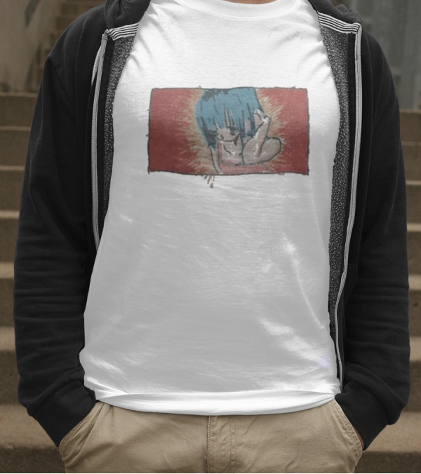 Kuru Blue-Haired Apparition Red Background Deadair T-Shirt