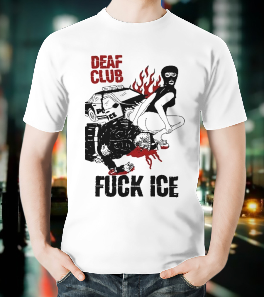 DEAF CLUB FUCK ICE Burning Antlers And Devil Imagery T-Shirt