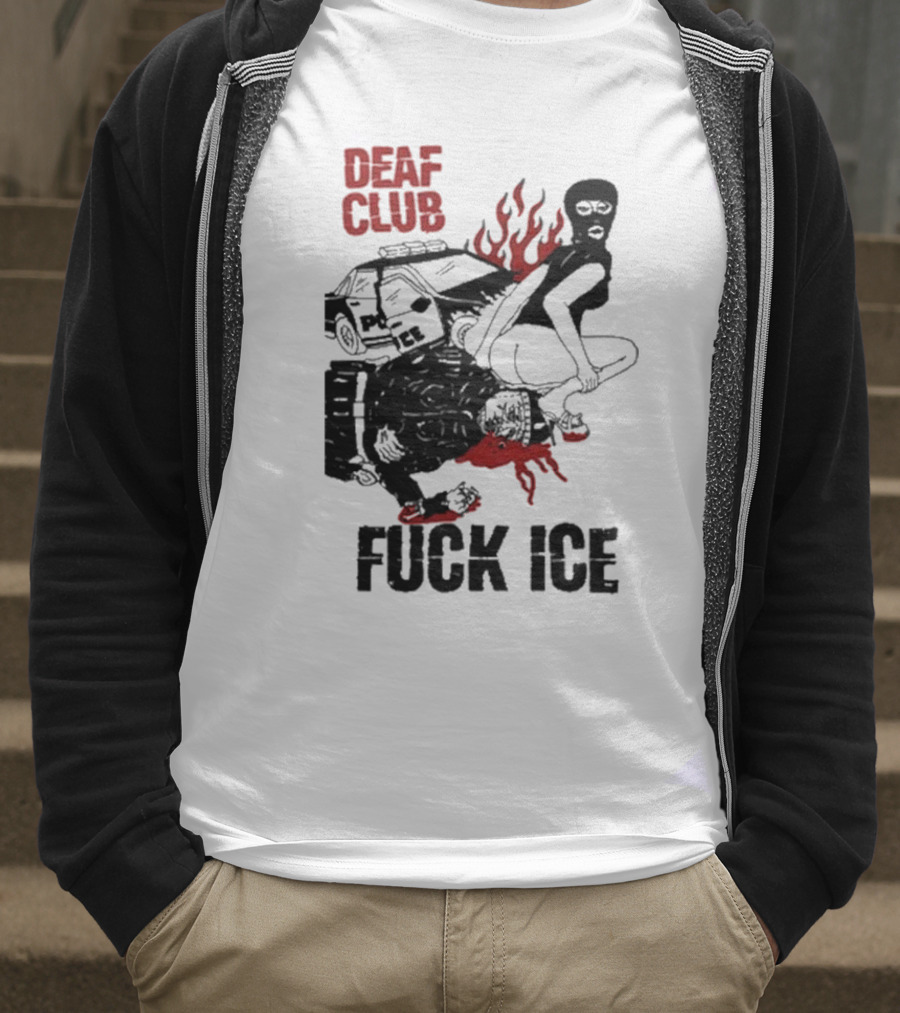 DEAF CLUB FUCK ICE Burning Antlers And Devil Imagery T-Shirt
