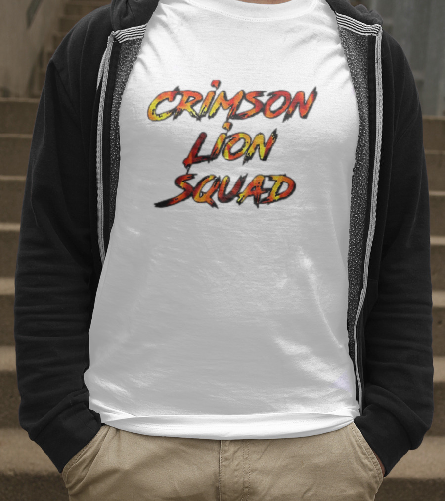 Crimson Lion Squad Fiery Bold Text Style T-Shirt