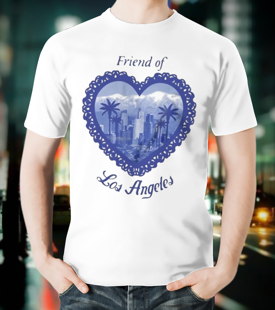 Friend Of Los Angeles Crooked Jon Lovett Heart Skyline Palms T-Shirt