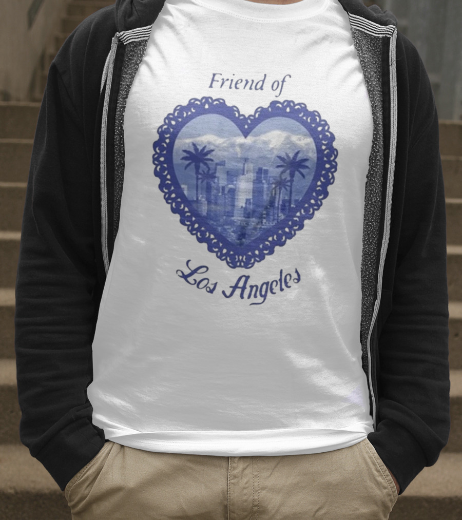 Friend Of Los Angeles Crooked Jon Lovett Heart Skyline Palms T-Shirt