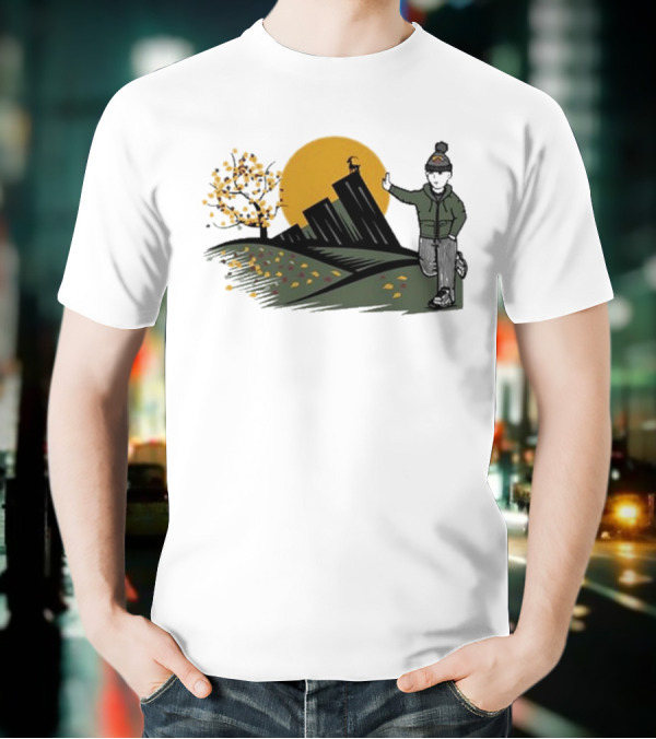 Daft Laddie Autumn Outdoors Skyline With Person Walking T-Shirt