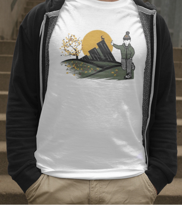 Daft Laddie Autumn Outdoors Skyline With Person Walking T-Shirt