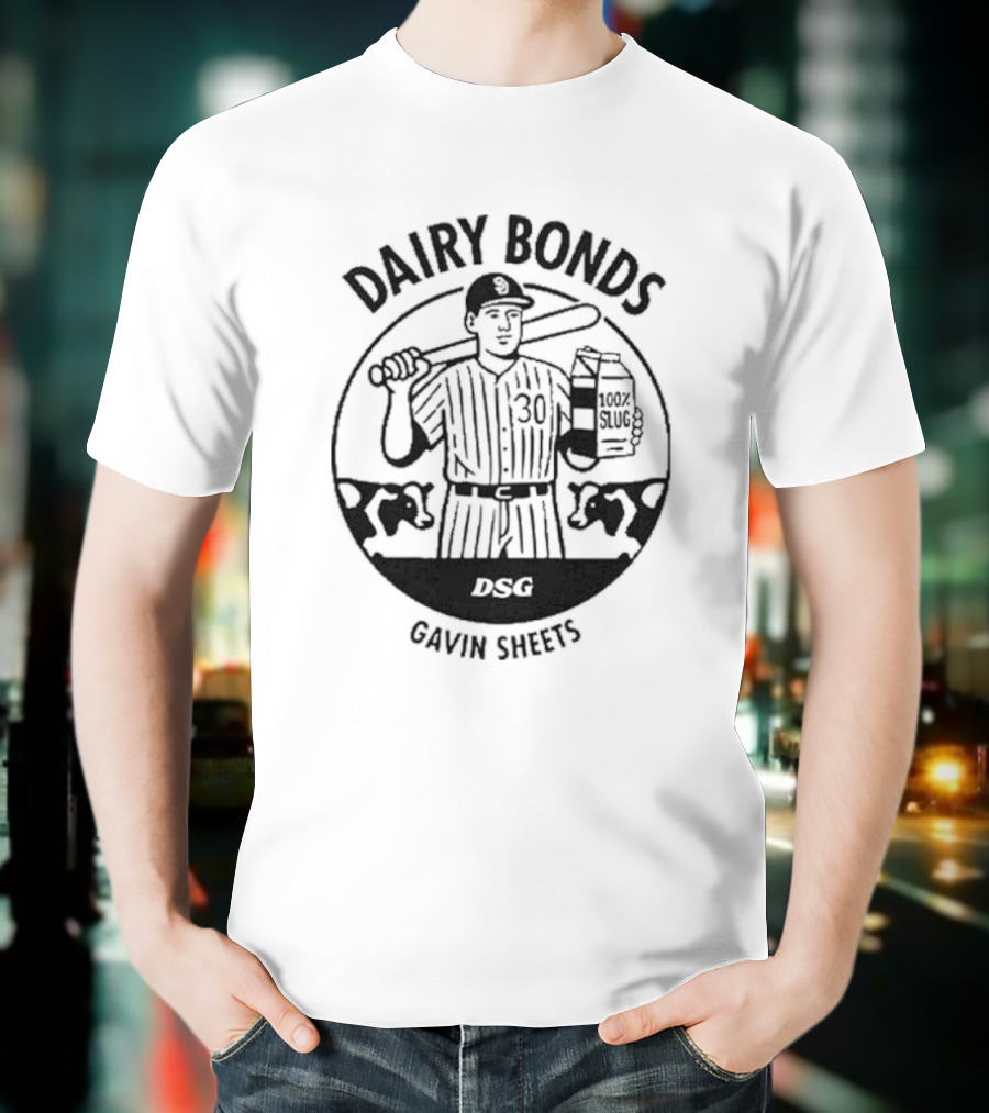 Dairy Bonds Gavin Sheets Baseball Cartoon With Bat And Milk Jug T-Shirt