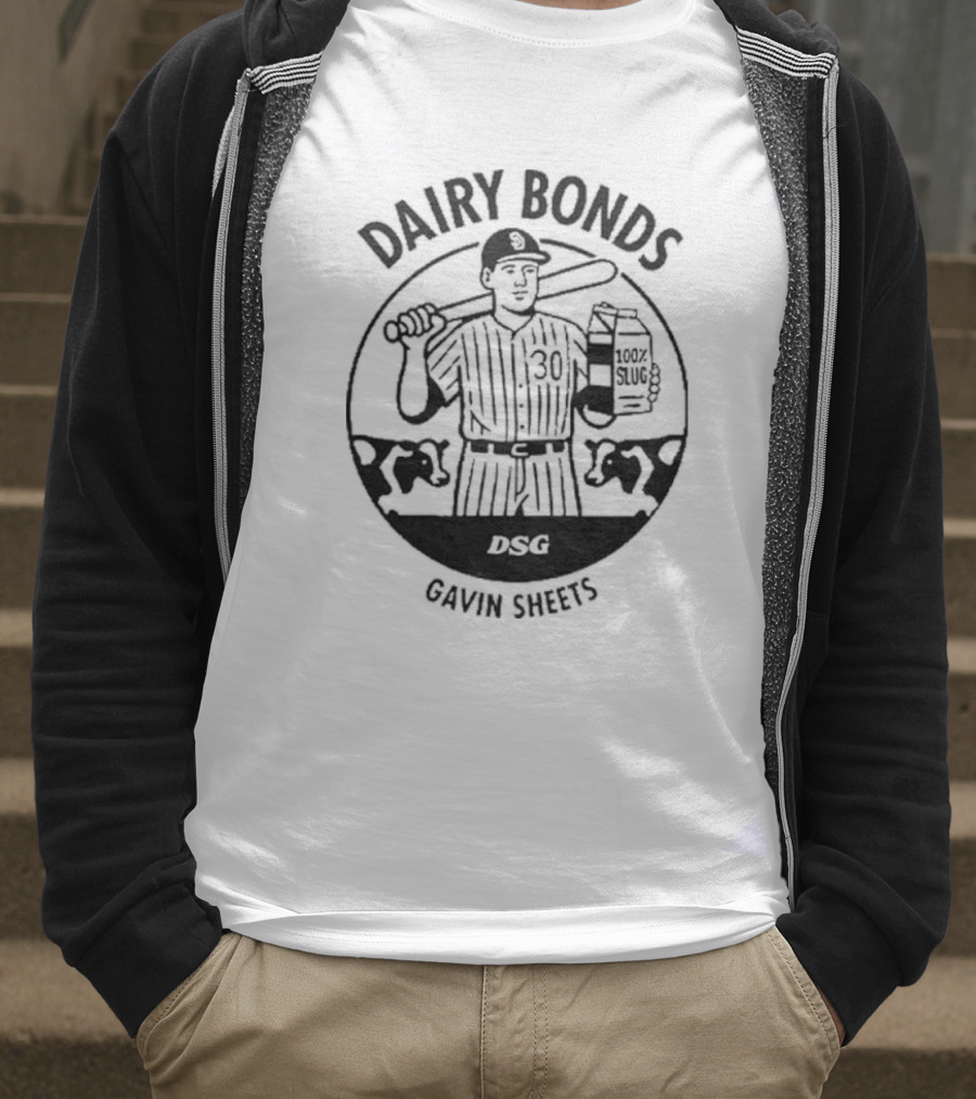 Dairy Bonds Gavin Sheets Baseball Cartoon With Bat And Milk Jug T-Shirt