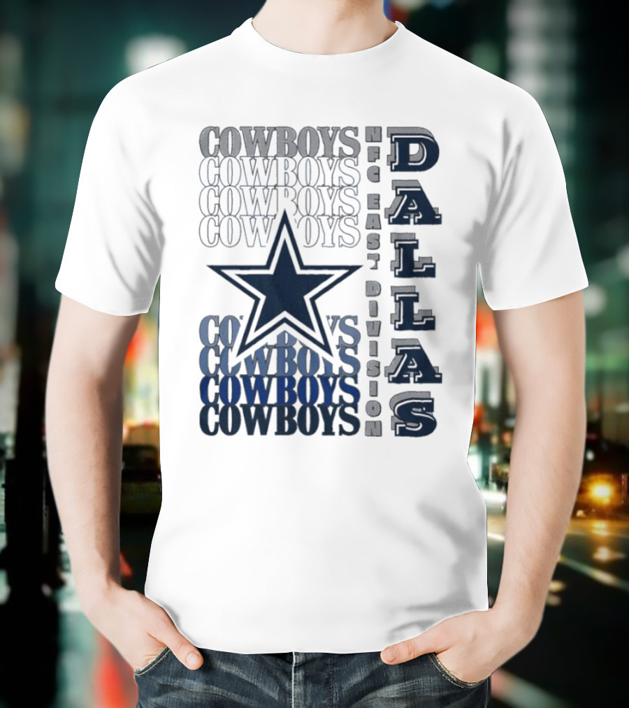 Dallas Cowboys NFC East Division Star Graphics Cowboys Text Pattern T-Shirt
