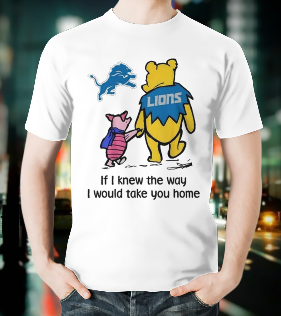 Detroit Lions Winnie The Pooh Piglet Walking Holding Hands T-Shirt