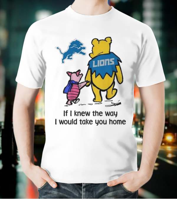 Detroit Lions Winnie The Pooh Piglet Walking Holding Hands T-Shirt