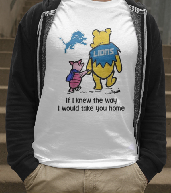 Detroit Lions Winnie The Pooh Piglet Walking Holding Hands T-Shirt