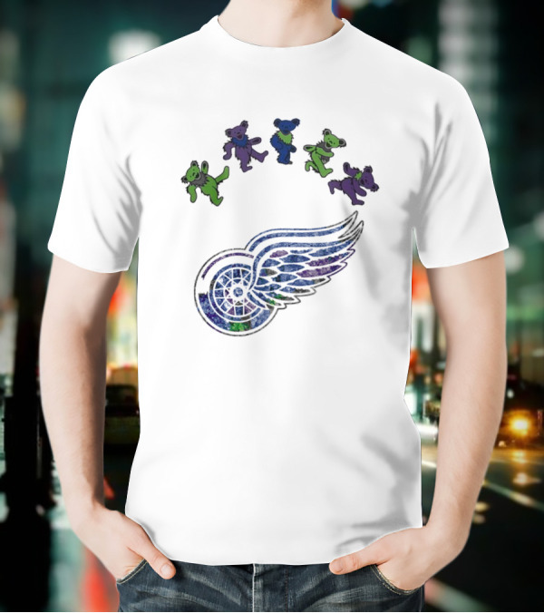 Detroit Red Wings NHL Grateful Dead Night 2025 Dancing Bears Winged Wheel T-Shirt