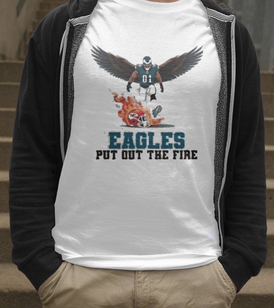 Eagles 01 Player Crushes Flaming Helmet T-Shirt