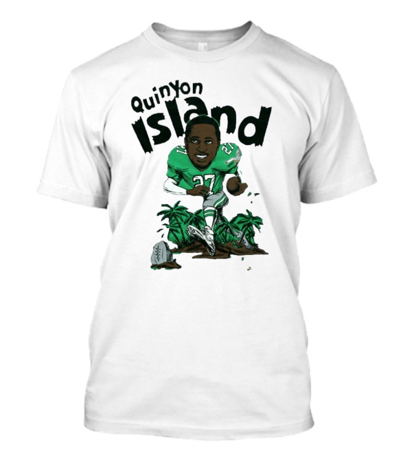 Quinyon Island Eagle 27 Football Player Running With Palm Trees And Rocks T-Shirt