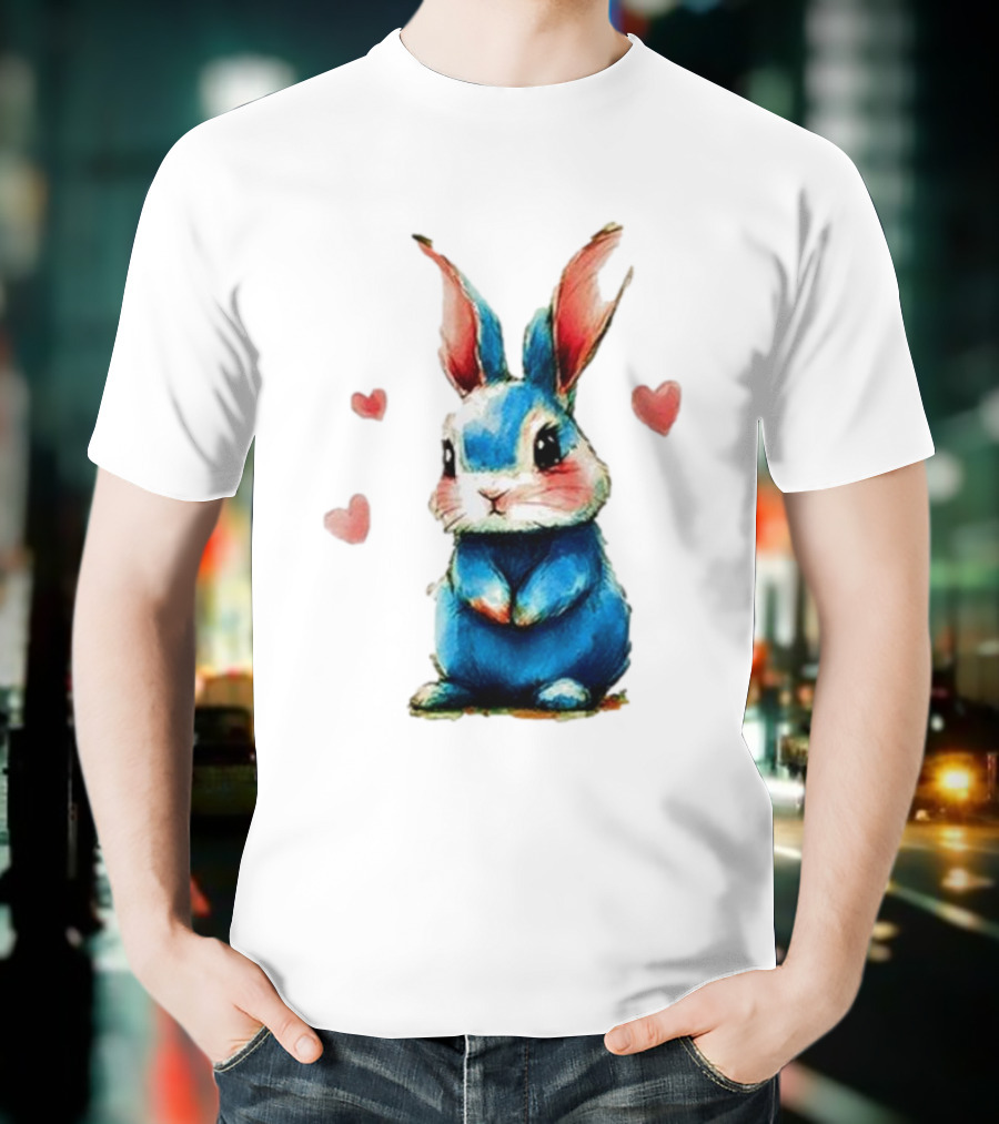 Everybody Knows That I’m Out Of Place Cute Blue Bunny With Hearts T-Shirt