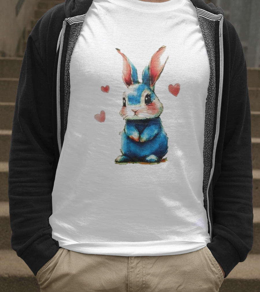 Everybody Knows That I’m Out Of Place Cute Blue Bunny With Hearts T-Shirt