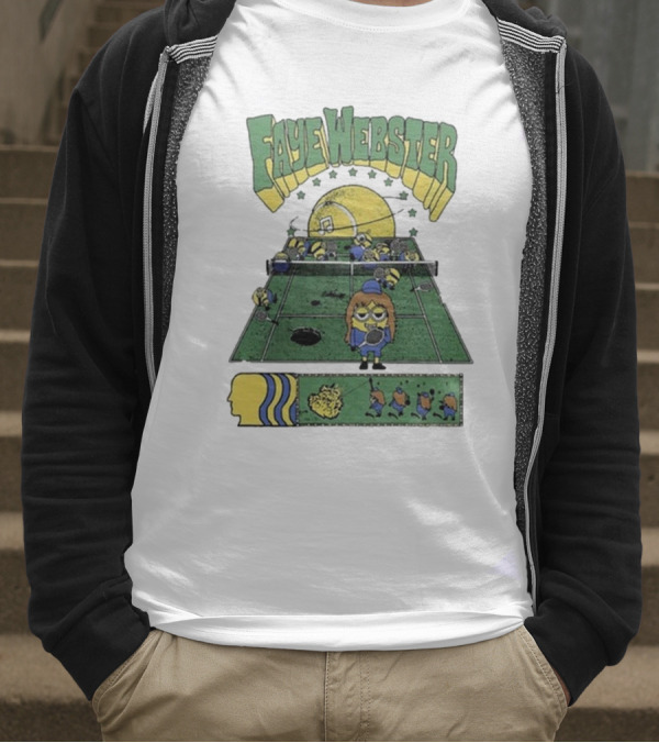 Faye Webster Brain Dead Tennis Court Scene With Yellow Characters And Sports Imagery T-Shirt