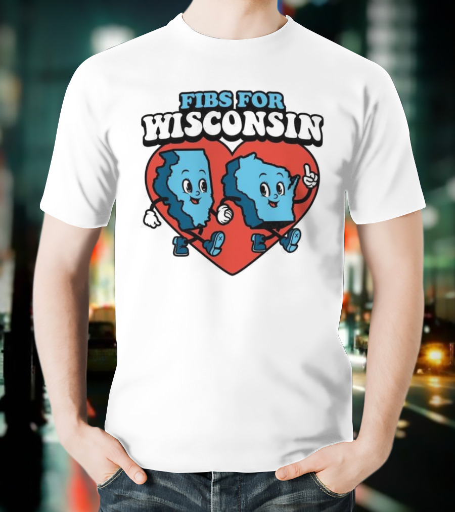 FIBS For Wisconsin Love Heart Walking Cartoon Maps T-Shirt