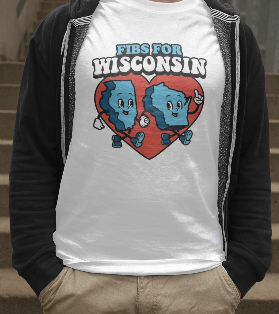 FIBS For Wisconsin Love Heart Walking Cartoon Maps T-Shirt