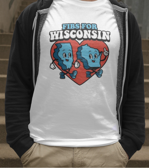 FIBS For Wisconsin Love Heart Walking Cartoon Maps T-Shirt